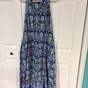 Talbots Navy and Teal Paisley V-Neck Dress